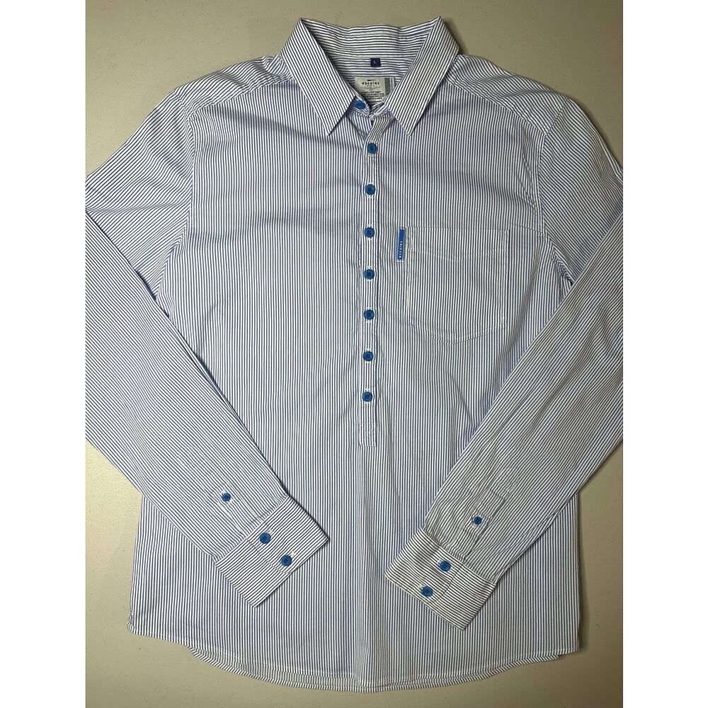 Escales Paris Men's L Blue Stripe Long Sleeve Shirt Nautical Designer Chemise